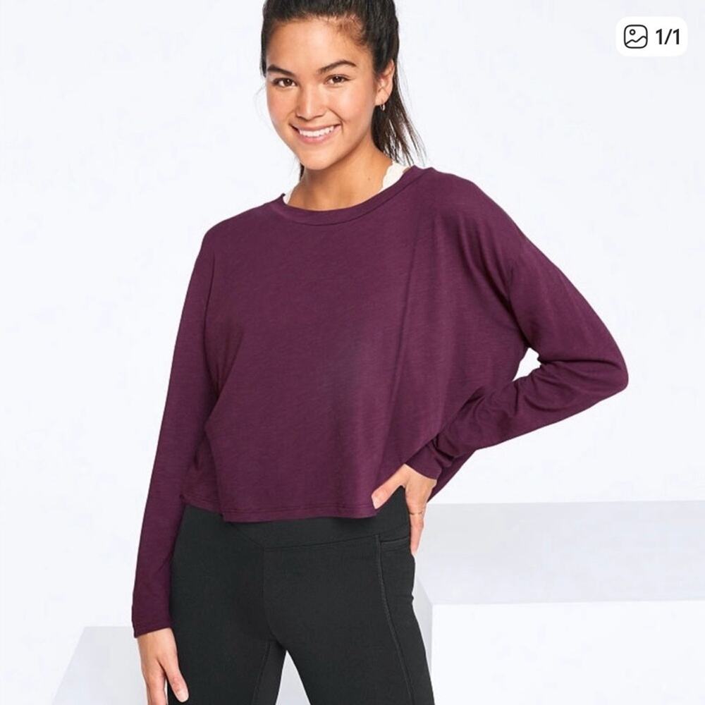 NWT PINK Victoria’s Secret Long Sleeve Crop Top Eggplant Deep Purple Plum XS